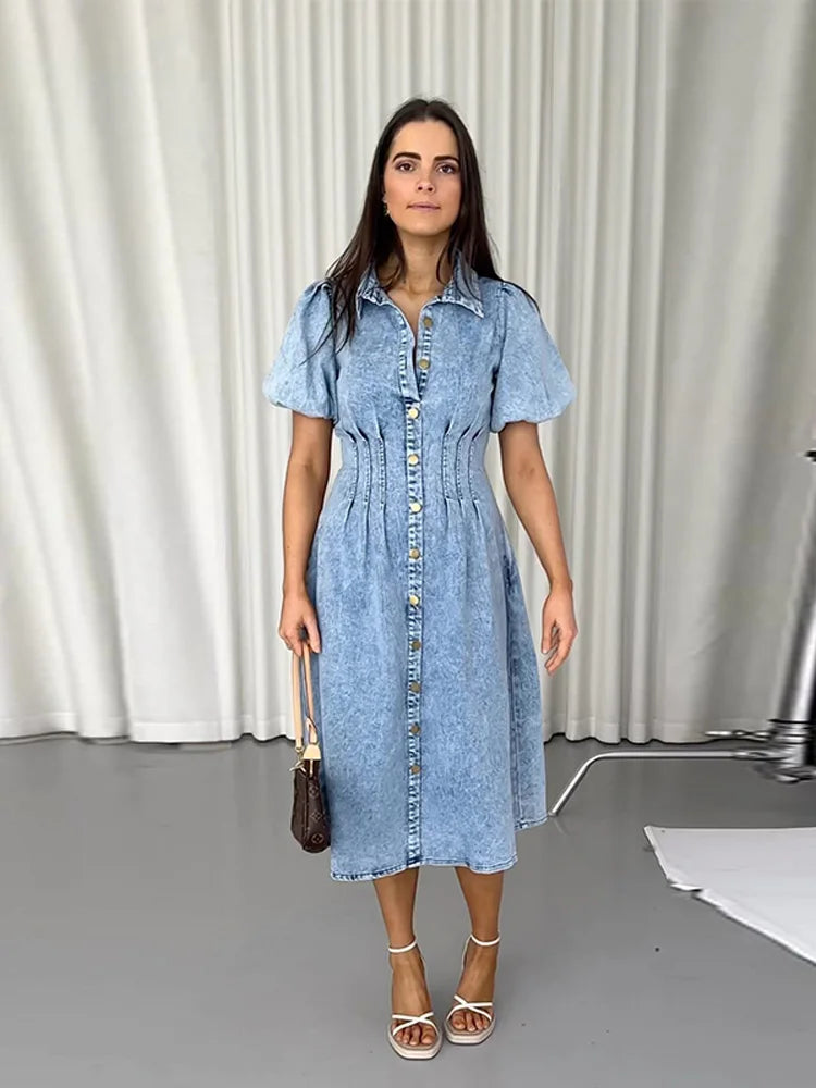 Marlowe Bubble Sleeve Denim Dress