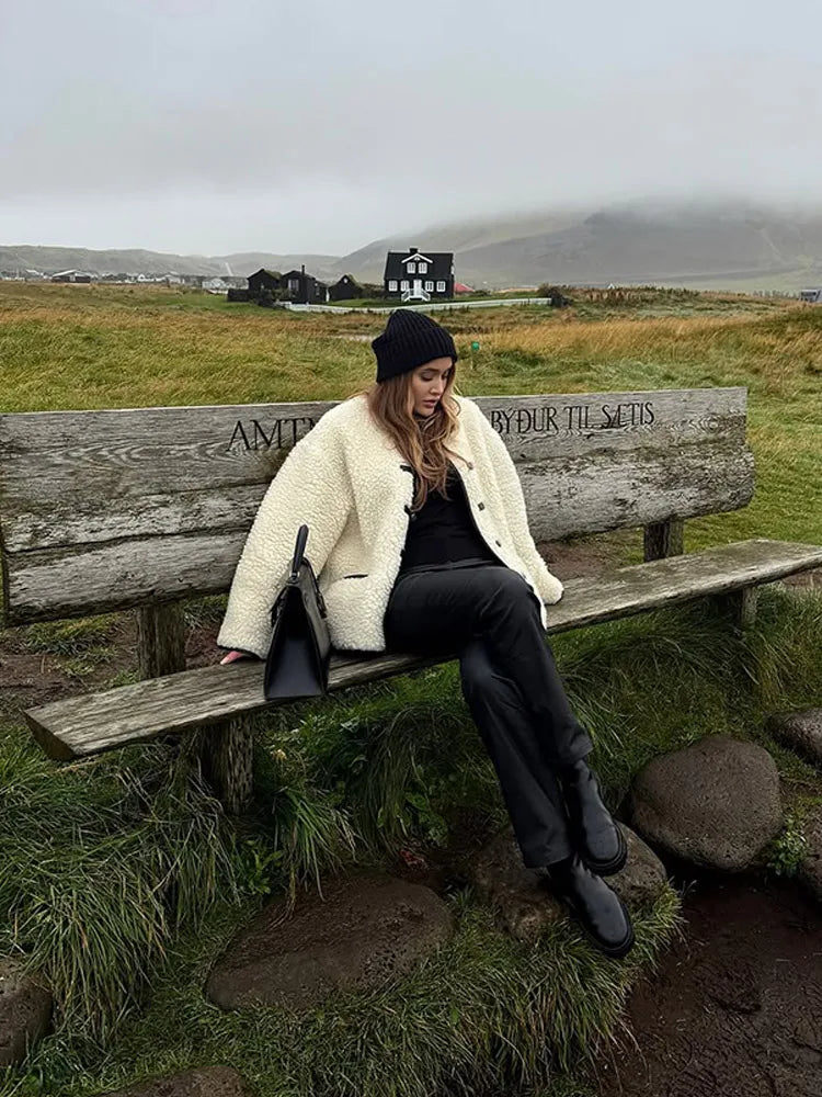 Cozy Contrast Wool Blend Coat