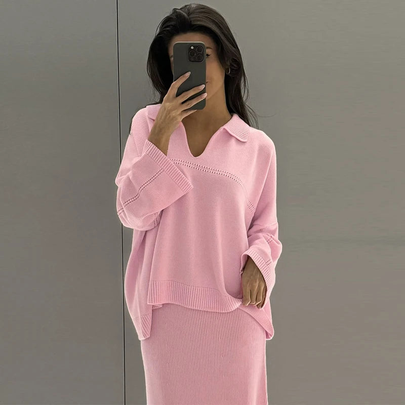 The Maelis Ensemble – Flowing Knit Top & Maxi Skirt