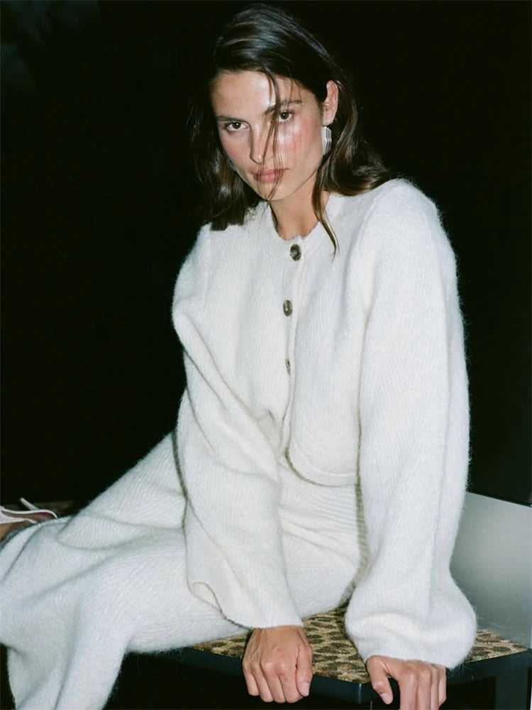 The Evanya Knit Set – Round Neck Cardigan and Skirt Co-ord