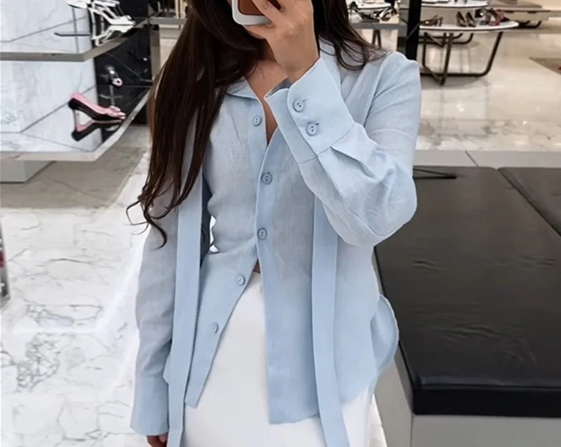 The Sabine Perspective Lace-Tie Blouse
