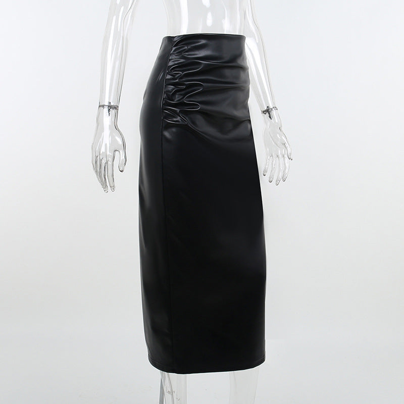 Sculpted High-Waist PU Leather Midi