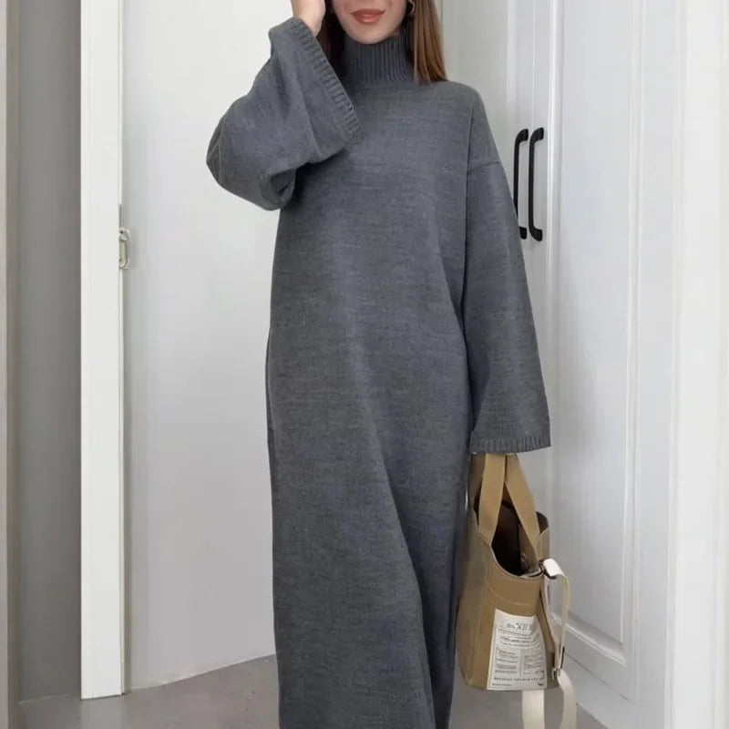 Long Knit Dress with Gentle Hug Silhouette