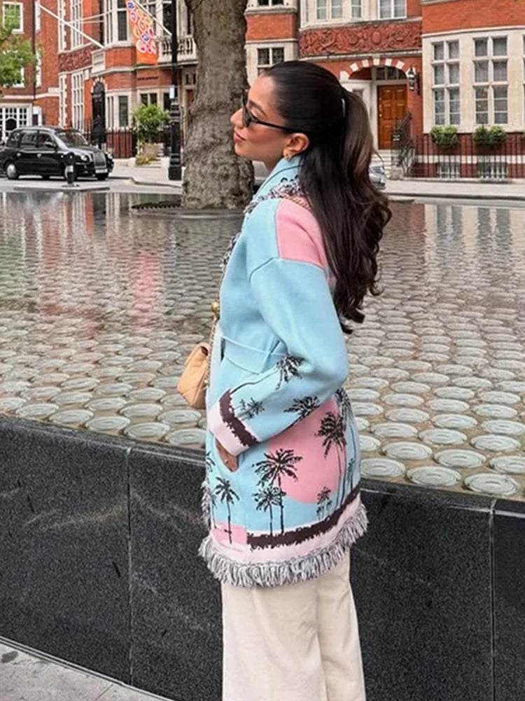 The Seralyn Cardigan – Vintage Pattern Knit with Lace-Up Front
