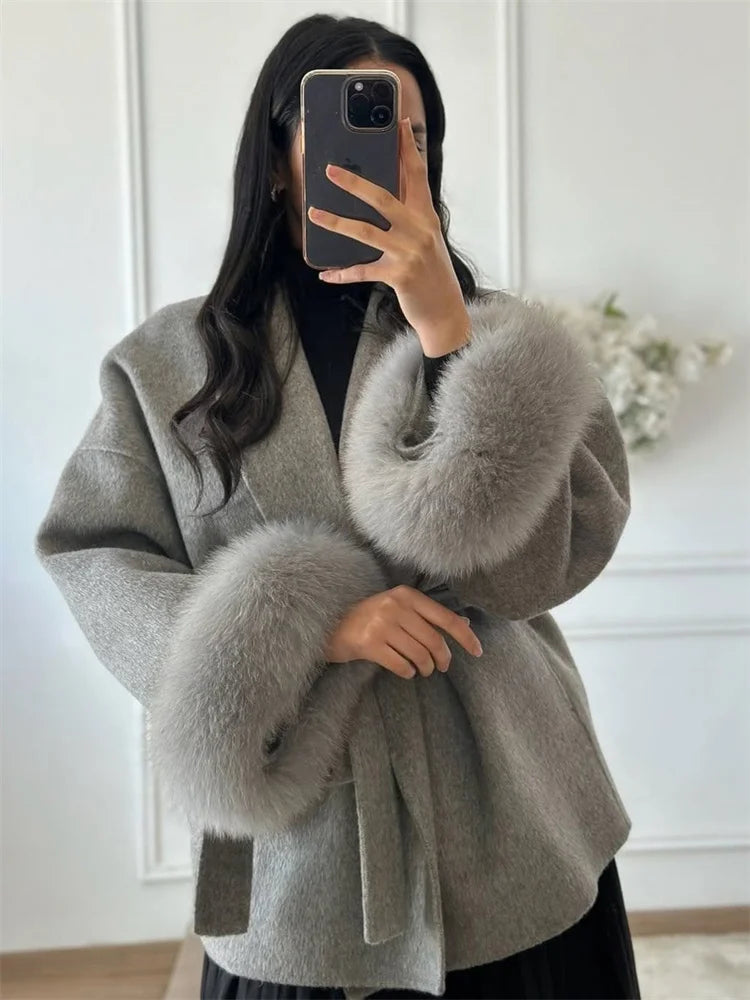 The Anastelle Fox Trim Wool Overcoat