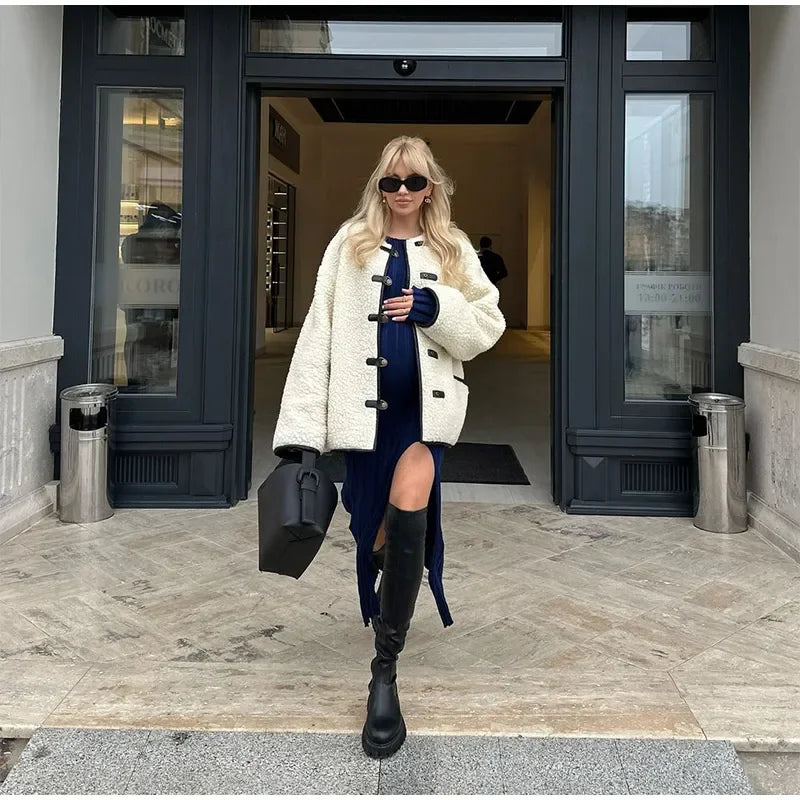 Cozy Contrast Wool Blend Coat