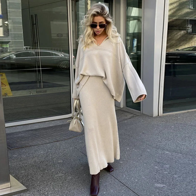 The Maelis Ensemble – Flowing Knit Top & Maxi Skirt