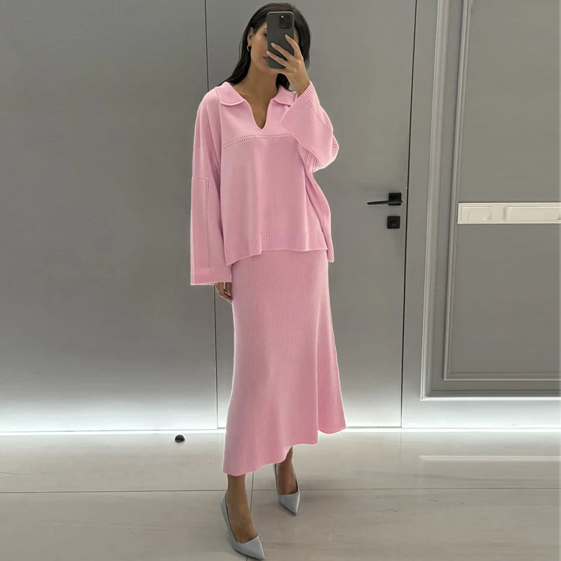 The Maelis Ensemble – Flowing Knit Top & Maxi Skirt