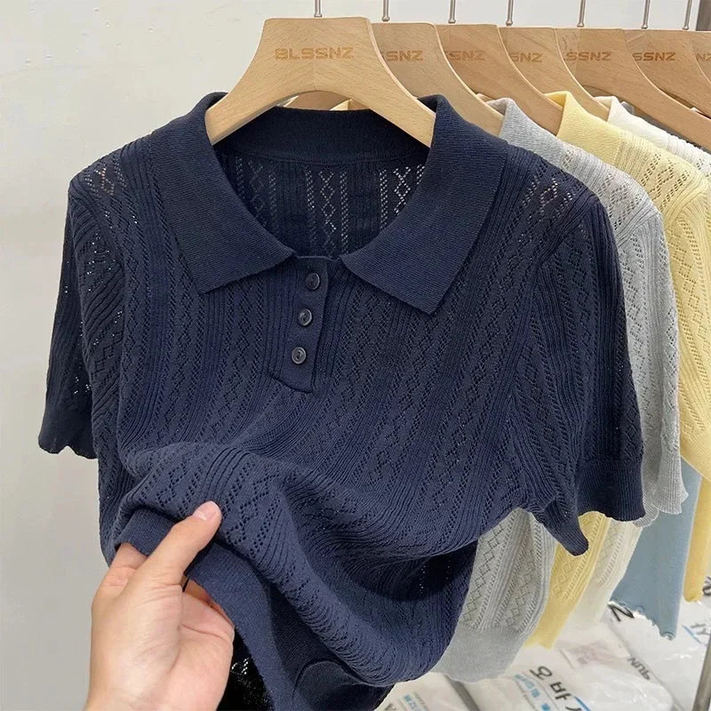 The Maelis Knit Top – Hollowed Knit Polo