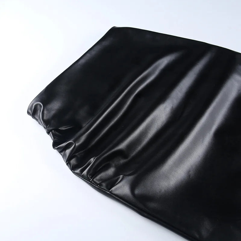 Sculpted High-Waist PU Leather Midi