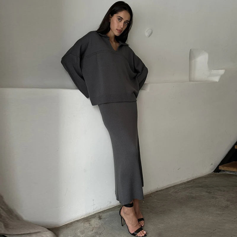 The Maelis Ensemble – Flowing Knit Top & Maxi Skirt