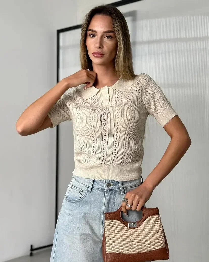 The Maelis Knit Top – Hollowed Knit Polo