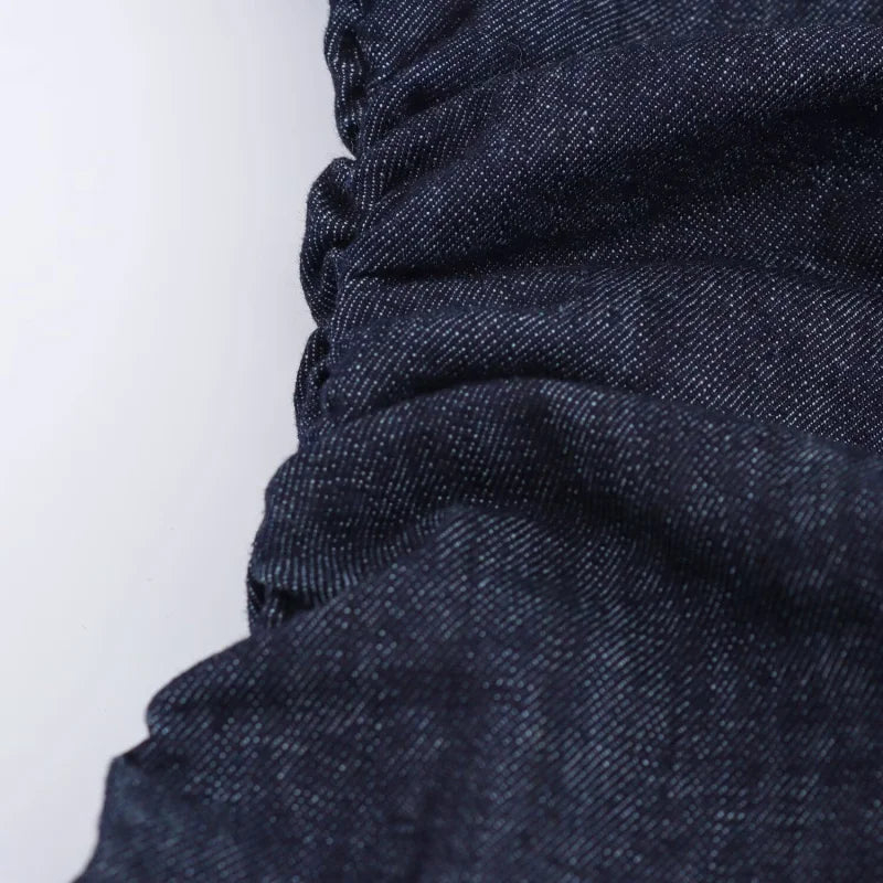 The Evette Ruched Denim Midi in Navy