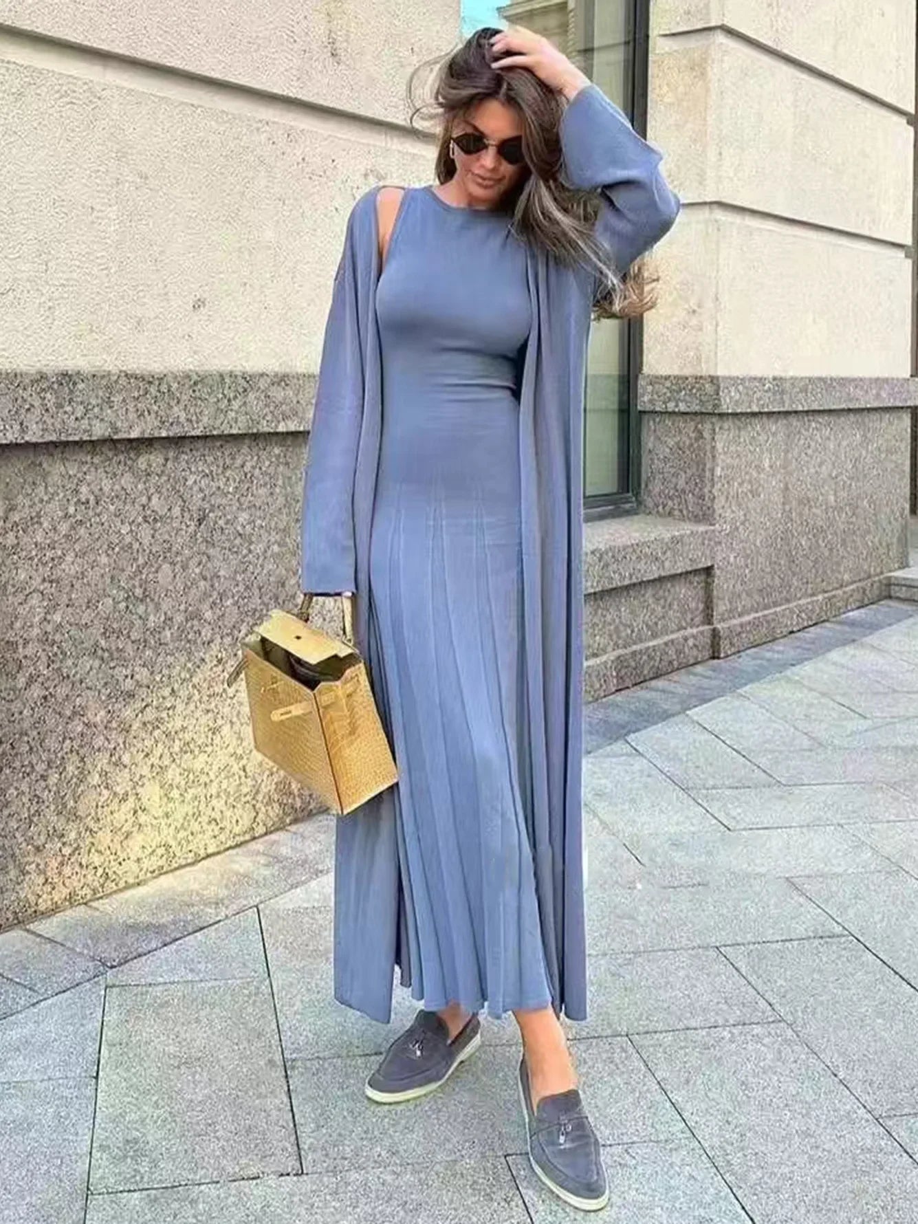 Luxe Knit Cardigan & Dress Ensemble
