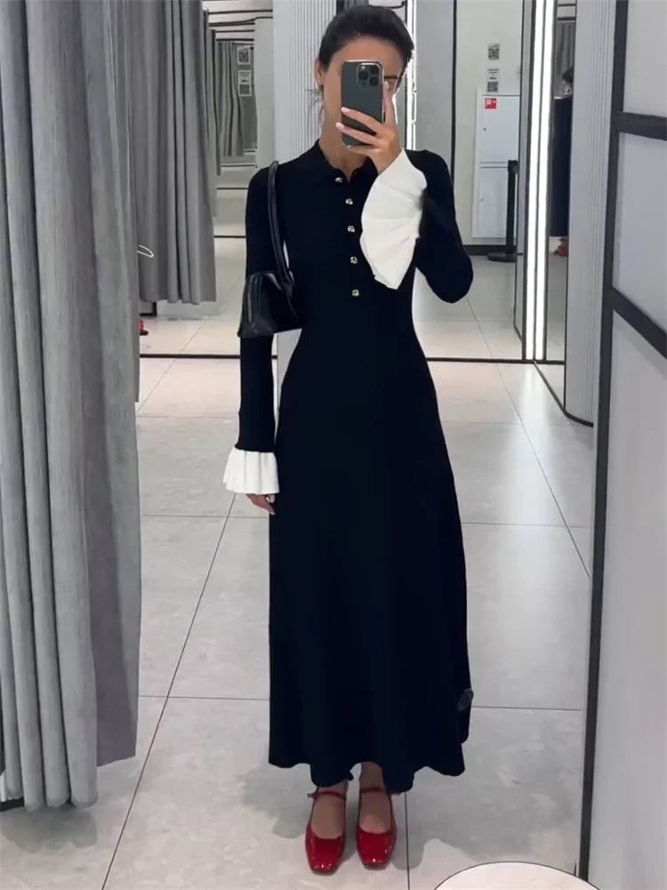 Evandra Contrast Collar Maxi Dress