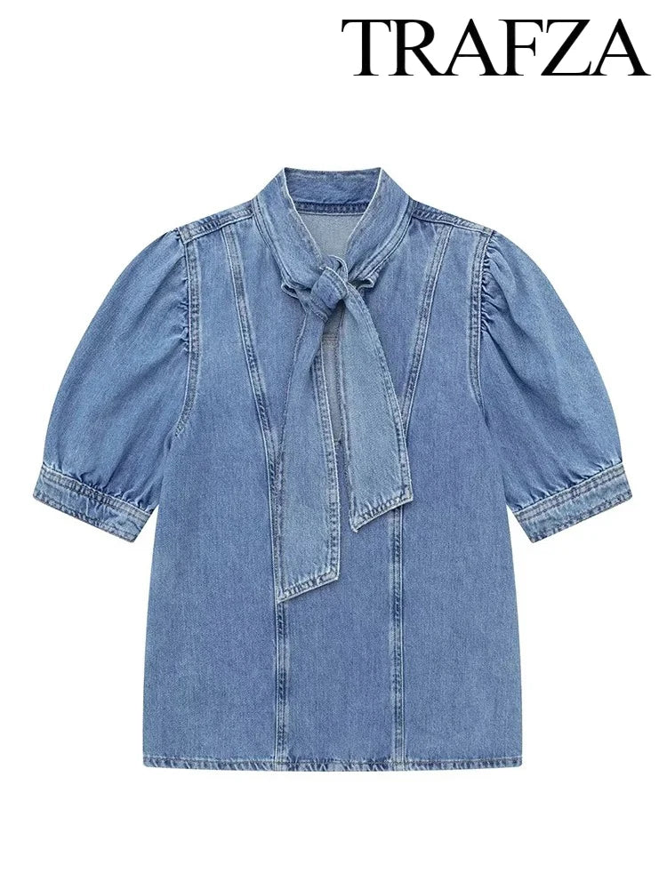 The Amelot Set – Bow-Tie Denim Shirt & Halter Skirt Co-Ord