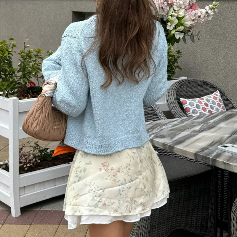 The Florabelle Cardigan – Soft Blue Embroidered Knit