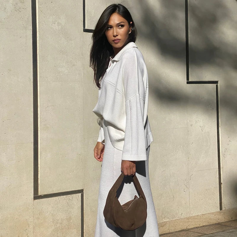 The Maelis Ensemble – Flowing Knit Top & Maxi Skirt