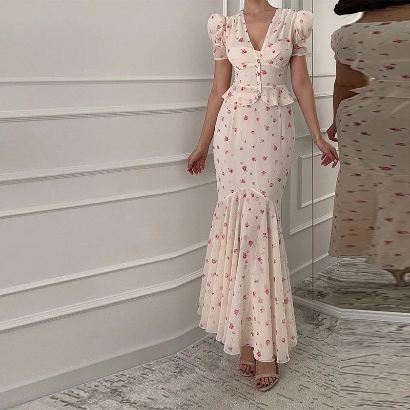 The Oriane Set – Ruffled Shirt & Long Mermaid Skirt