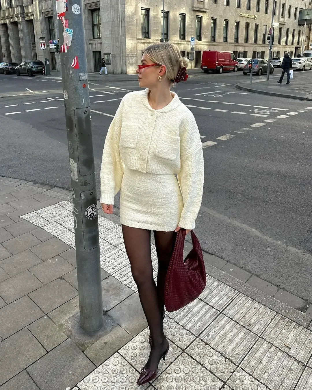 The Rhiannon Button-Up Cardigan – Quilted Knit Cardigan in Elegant Winter Ivory