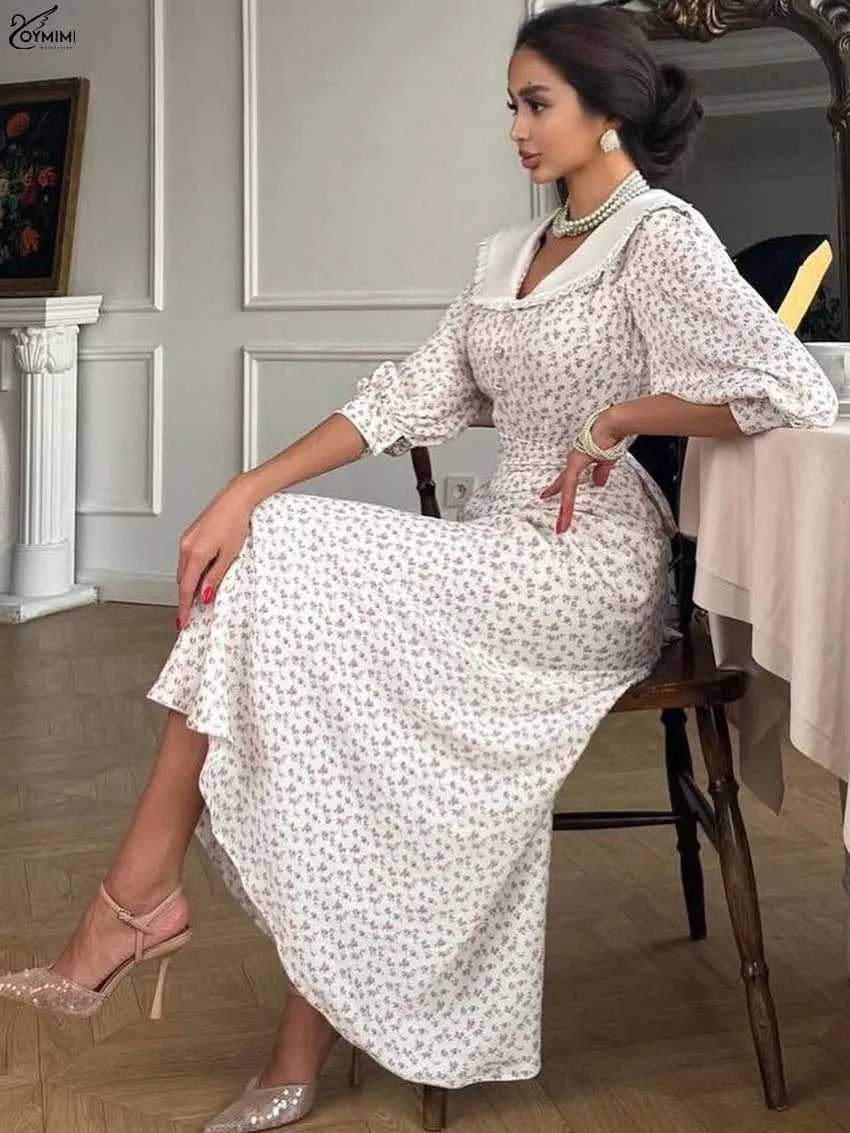 The Clarisse Dress –Feminine Lace-Up Print Dress