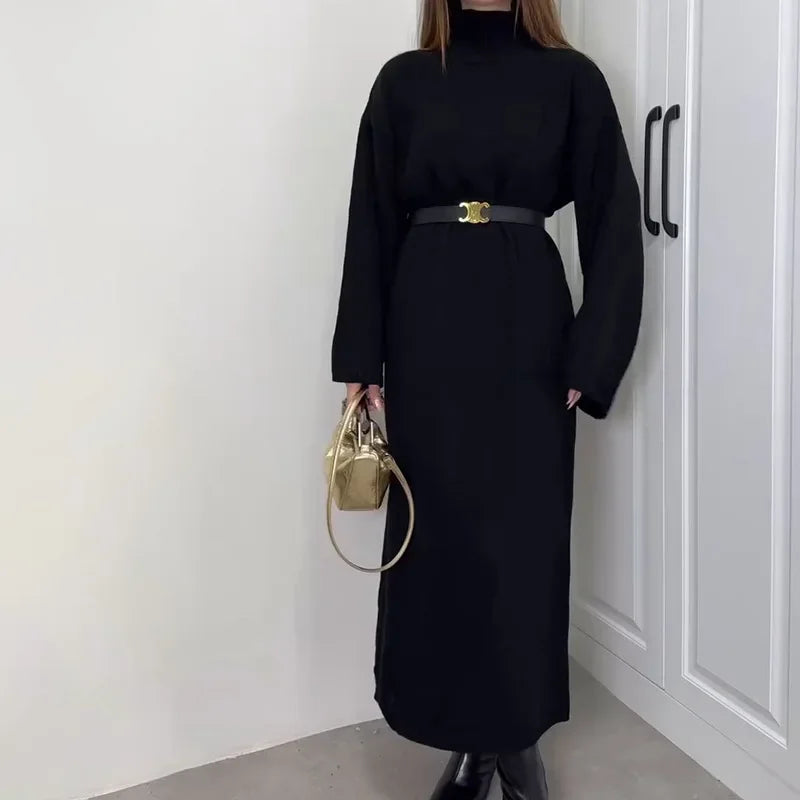 Long Knit Dress with Gentle Hug Silhouette