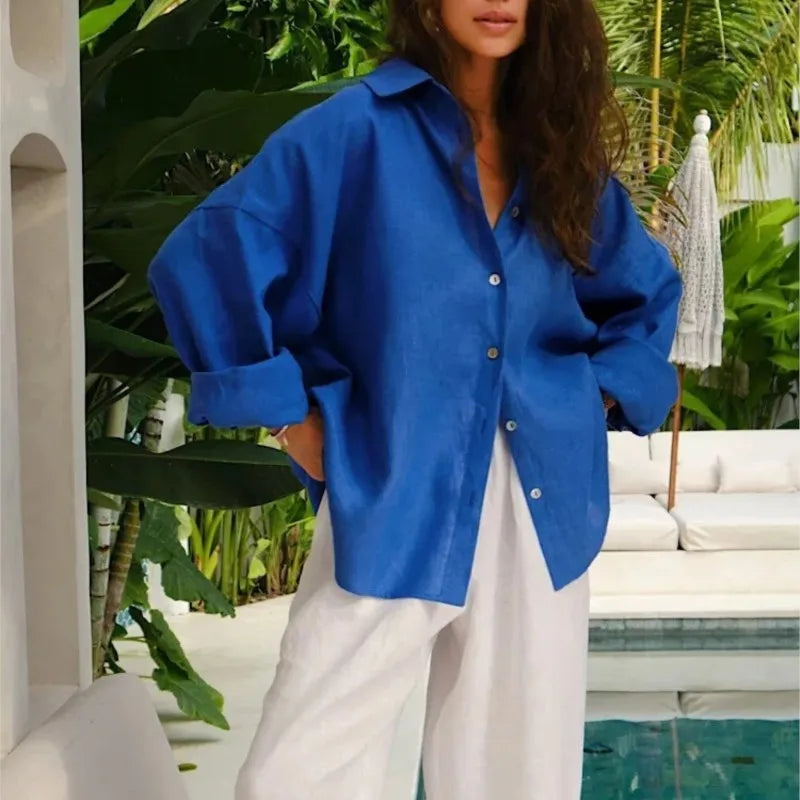 Roselyn Blouse- Linen Whispers and Buttoned Charm