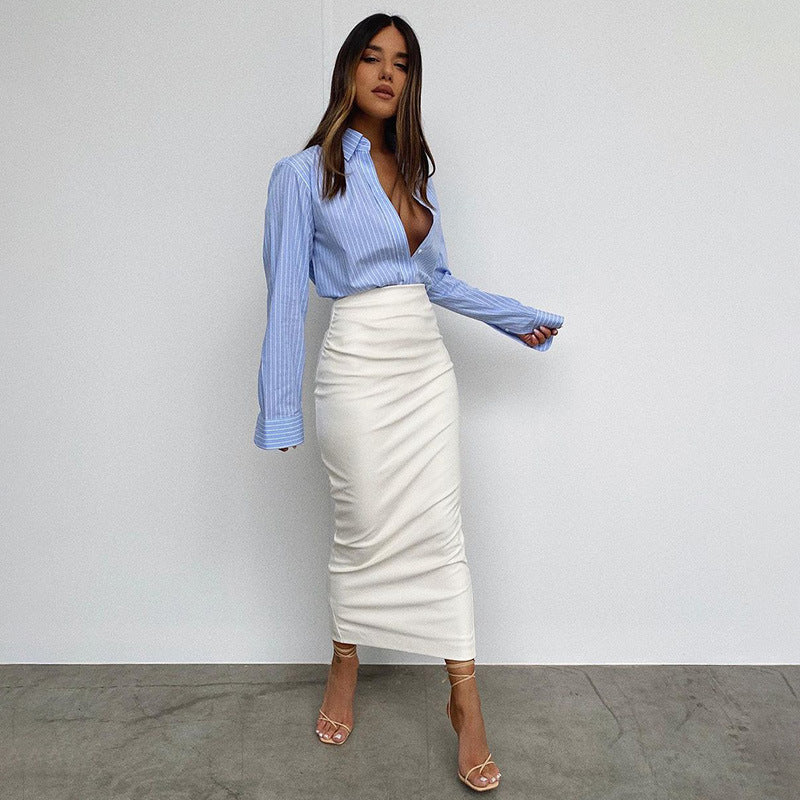 Sculpted High-Waist PU Leather Midi