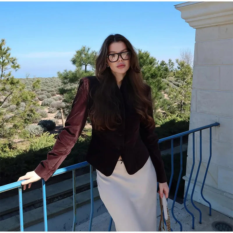 The Amorette Jacket – Tailored V-Neck Jacket with Defined Waist