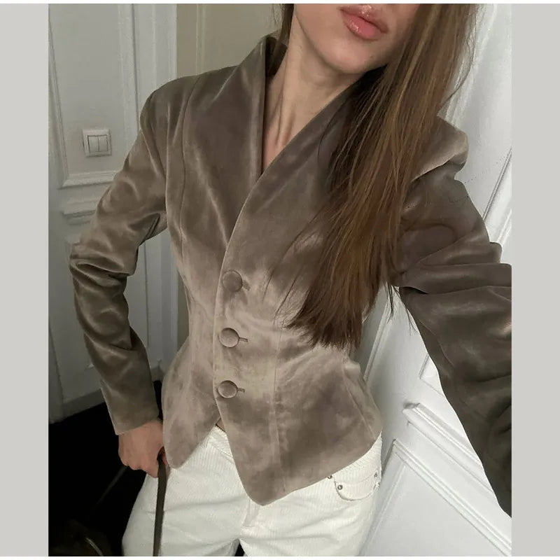 The Amorette Jacket – Tailored V-Neck Jacket with Defined Waist