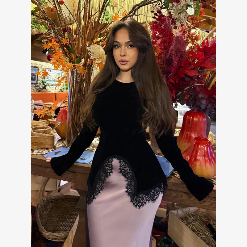 Midnight Lace -  Slim Lace Statement Top