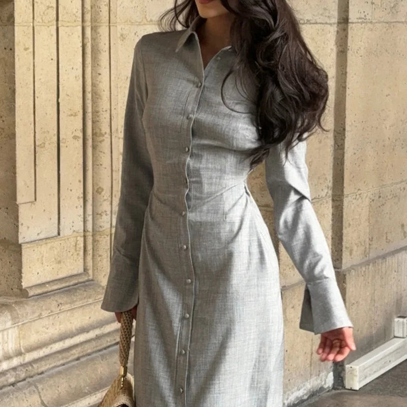 Button-Down Shirt Maxi with Lace-Up Back & Sculpted Waist