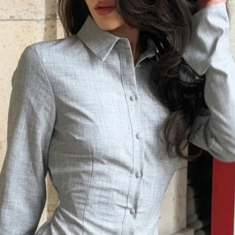 Button-Down Shirt Maxi with Lace-Up Back & Sculpted Waist