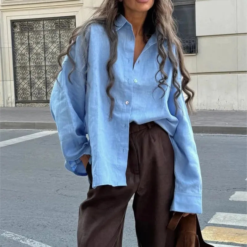 Roselyn Blouse- Linen Whispers and Buttoned Charm