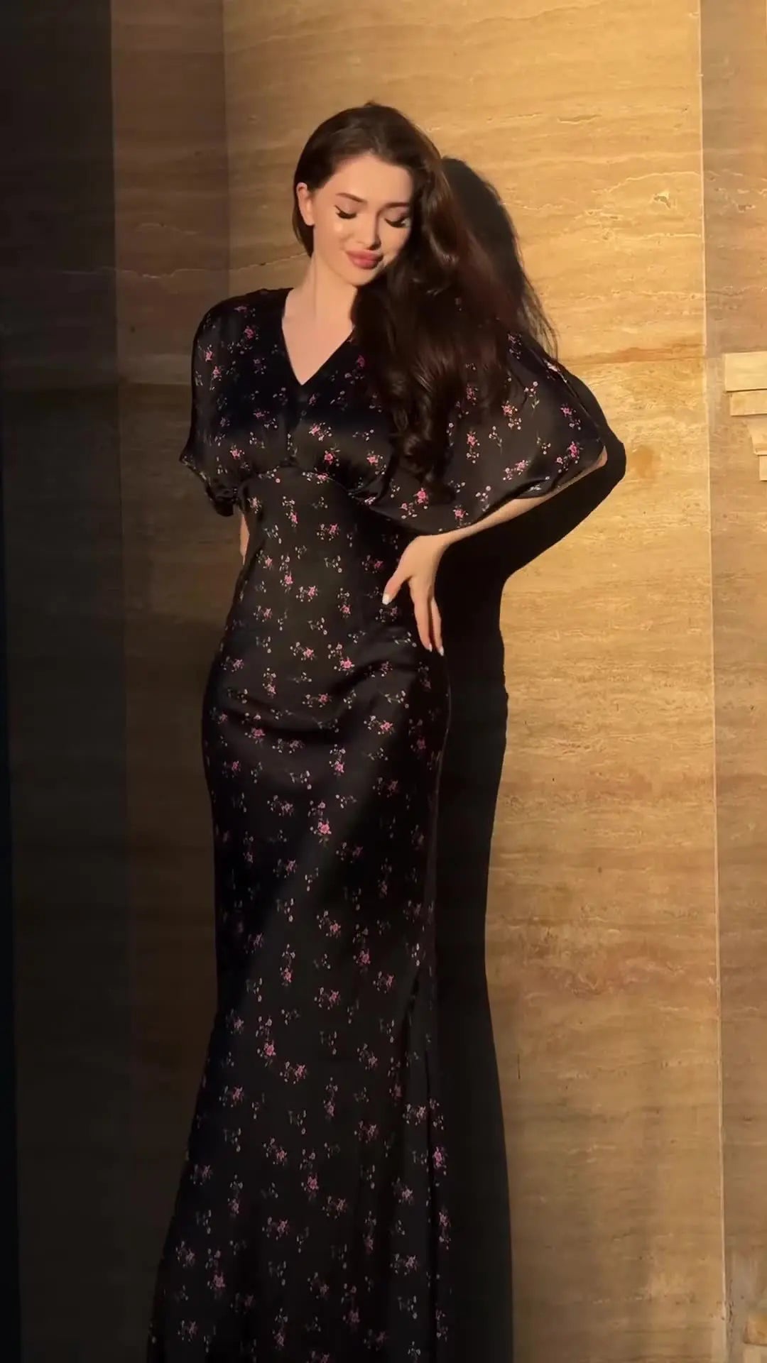 The Altheira Dress- Short-Sleeve Satin Robe in Sunset and Midnight Tones