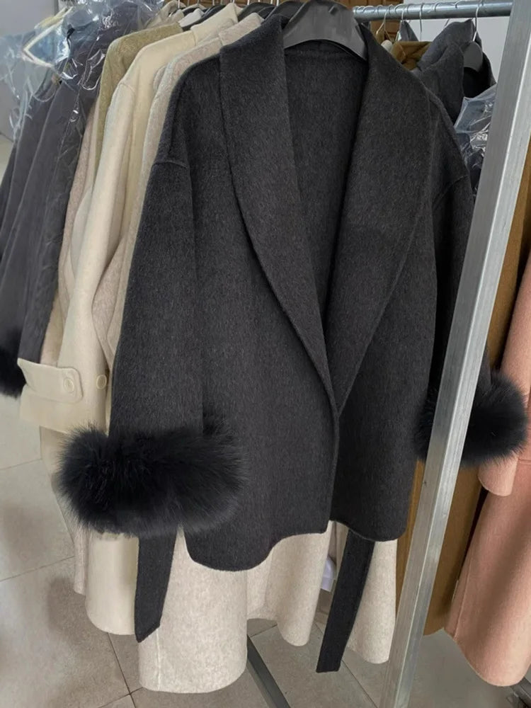 The Anastelle Fox Trim Wool Overcoat