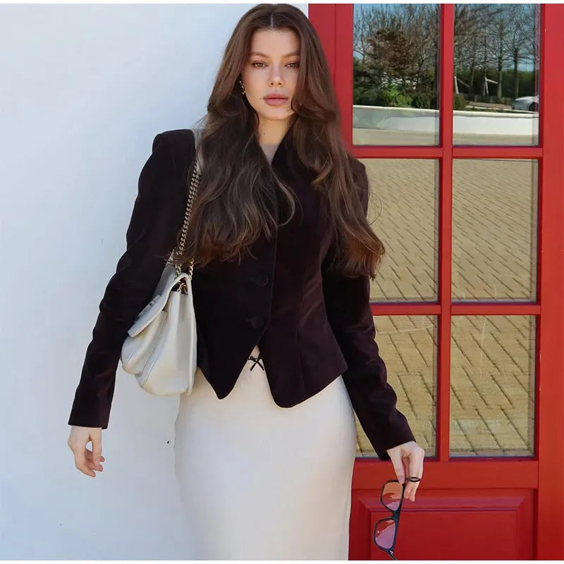 The Amorette Jacket – Tailored V-Neck Jacket with Defined Waist
