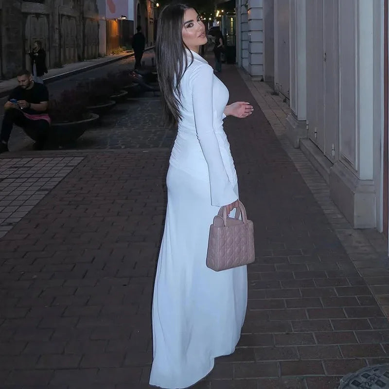 The Valora Dress — Polo Collar Ruched Maxi