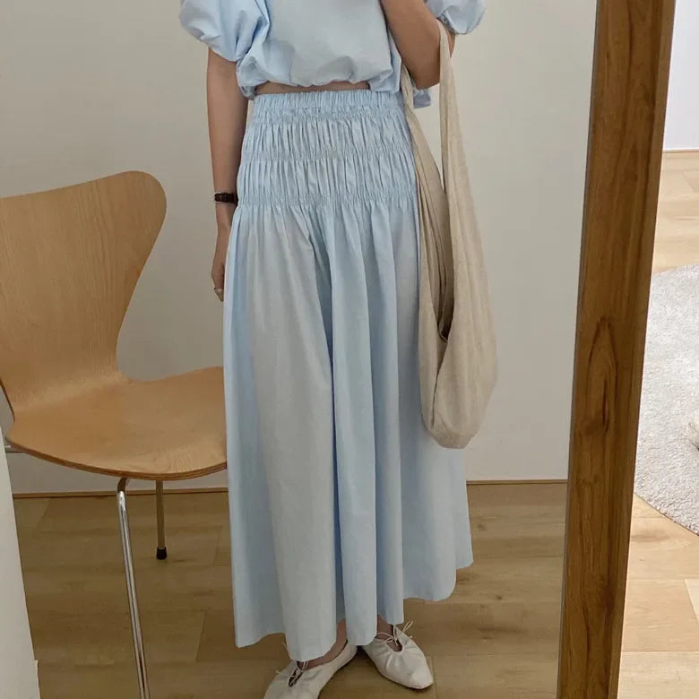 Romantic Two-Piece Puff-Sleeve Crop & Long A-Line Skirt Duo