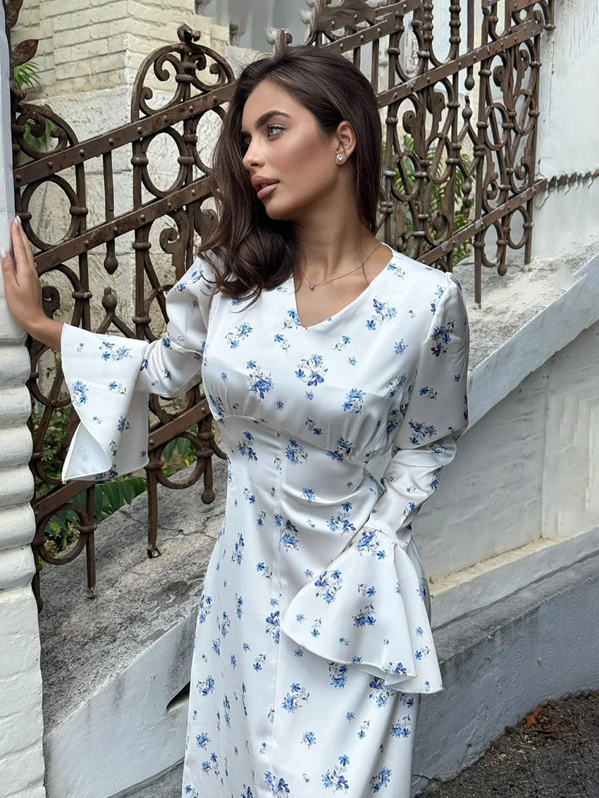 The Côte Bleue Dress - White Floral Tie-Waist Maxi