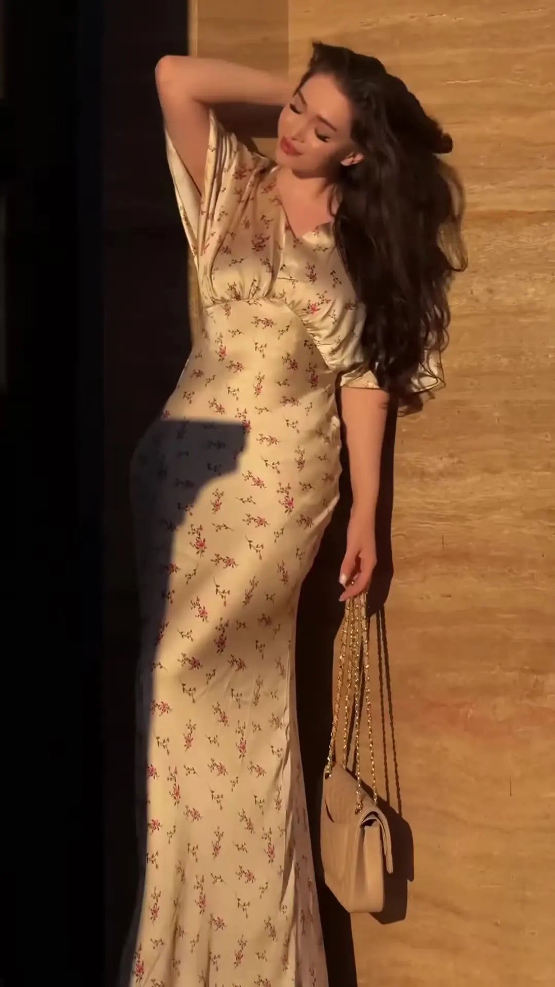 The Altheira Dress- Short-Sleeve Satin Robe in Sunset and Midnight Tones