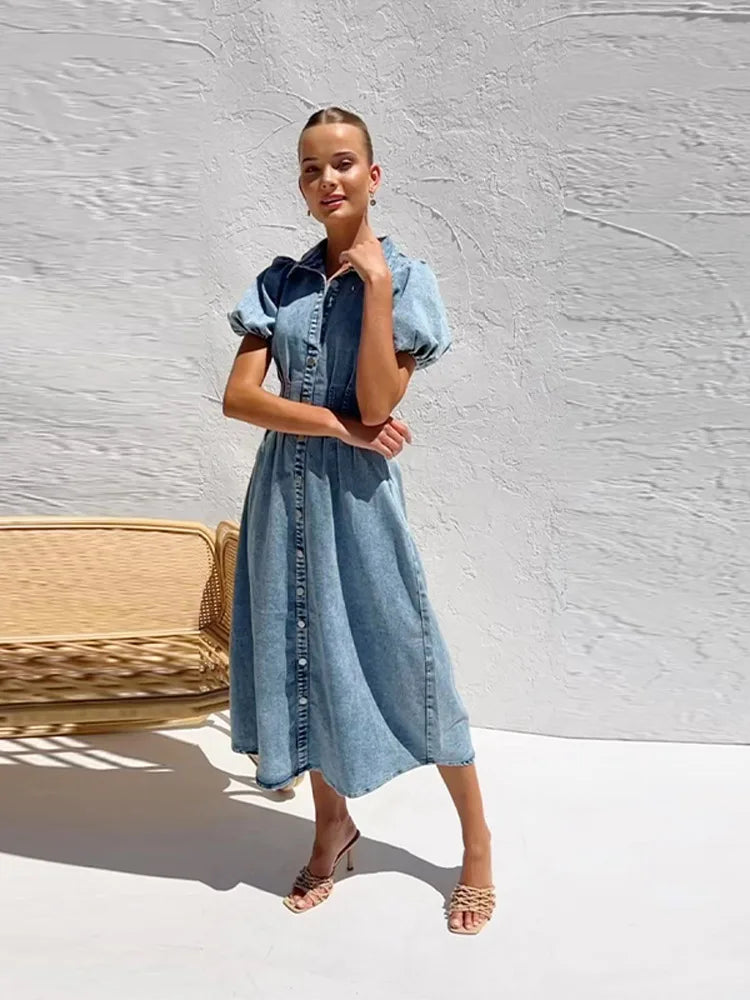 Marlowe Bubble Sleeve Denim Dress