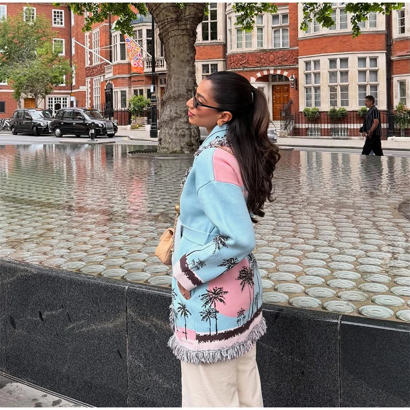 Pattern Knit with Lace-Up Front