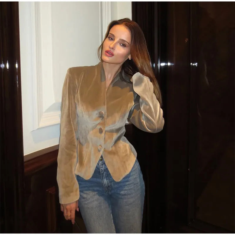 The Amorette Jacket – Tailored V-Neck Jacket with Defined Waist