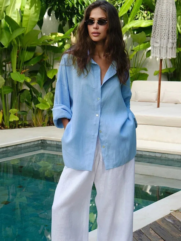 Roselyn Blouse- Linen Whispers and Buttoned Charm