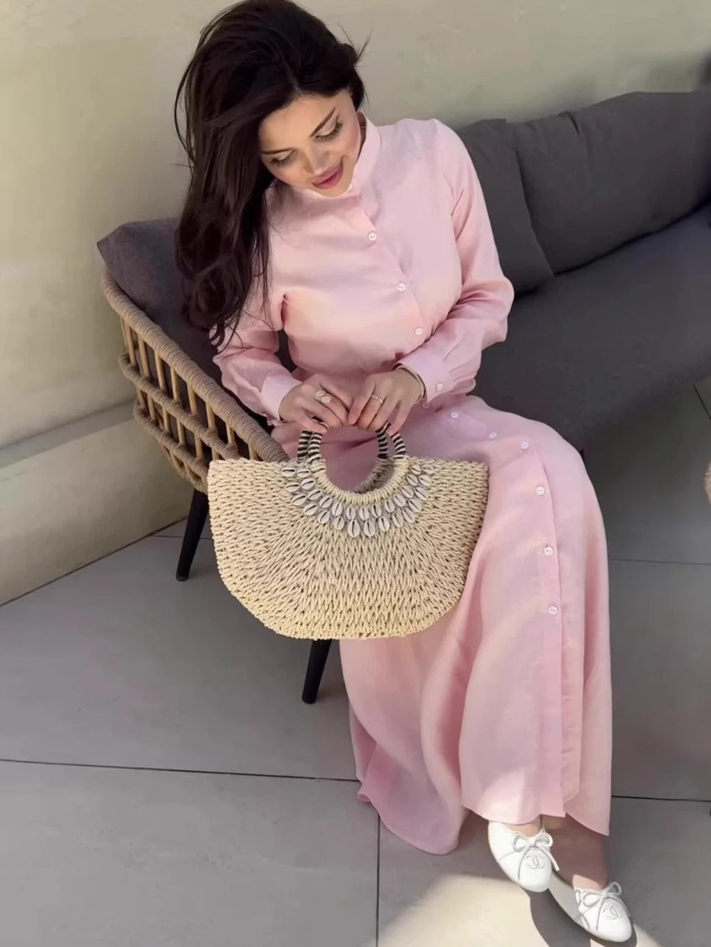 The Calistra Maxi- High-Collar Minimalist Robe