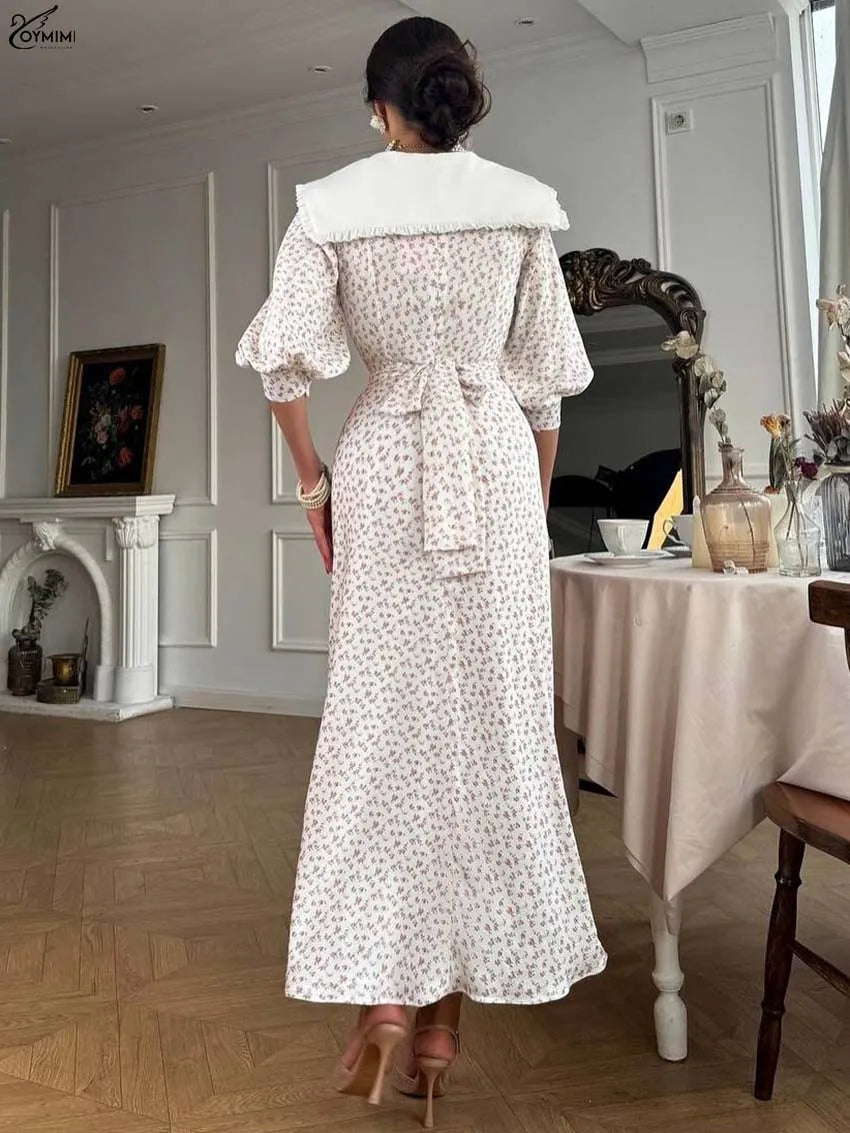 The Clarisse Dress –Feminine Lace-Up Print Dress