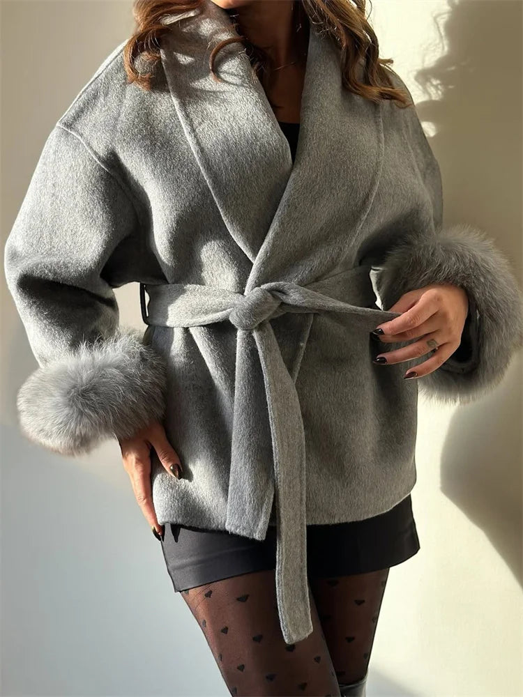The Anastelle Fox Trim Wool Overcoat