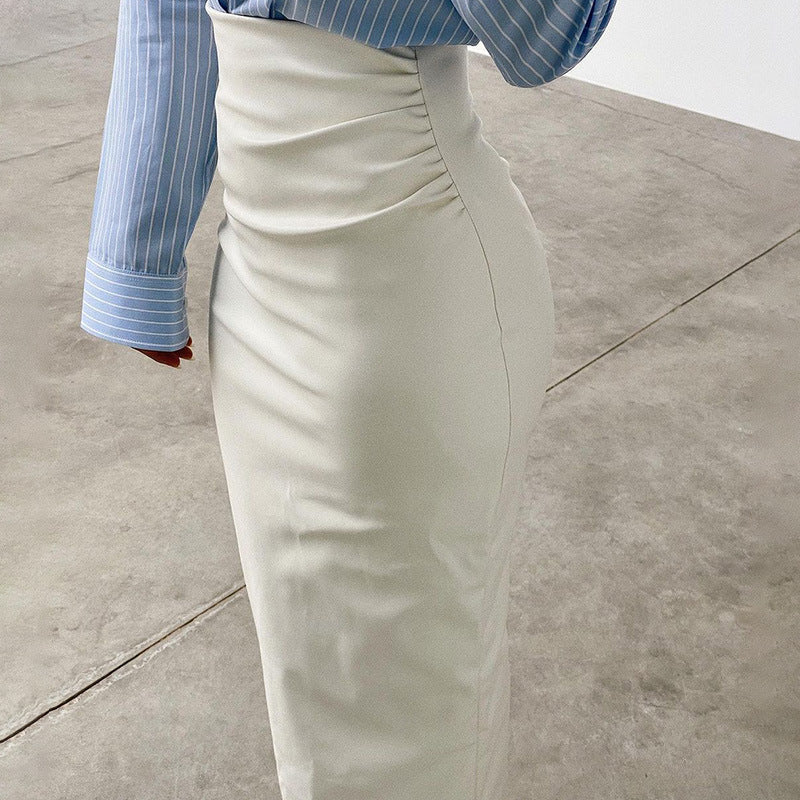Sculpted High-Waist PU Leather Midi