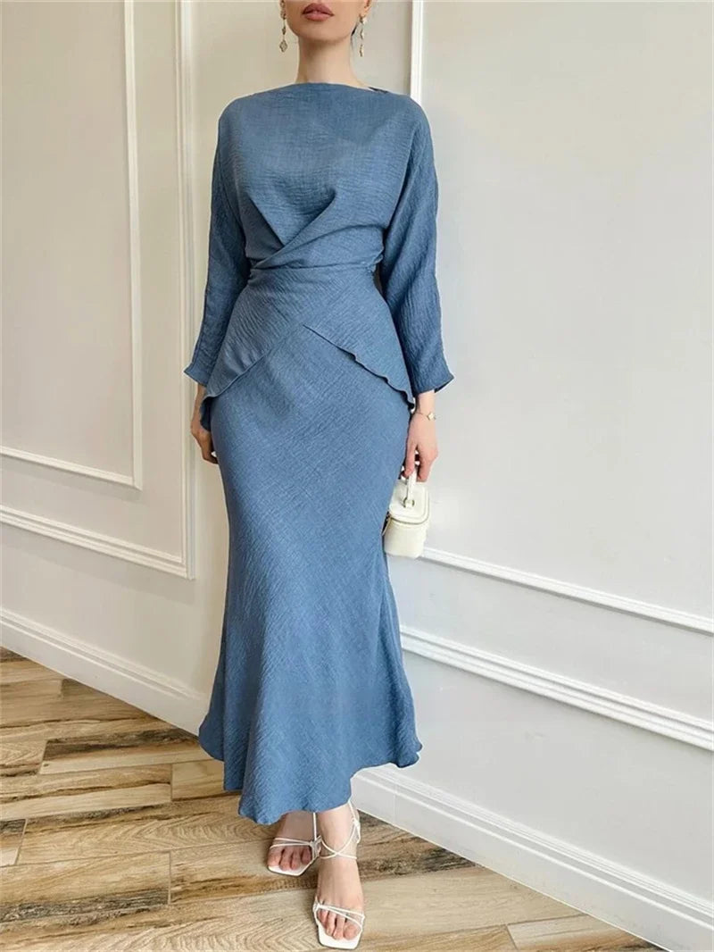 Camel-Toned Modest Set with Draped Silhouette and Flowing Ease